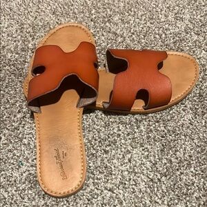 Brown Leather Slide Sandals
